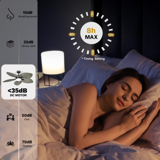 DWVO 52" Tropical Ceiling Fan with Light & Remote, LED Tri-Color Temperature, 5 Blade Ceiling Fans Reversible 6 Speeds w/Quiet DC Motor for Bedroom, Living Room, Dining Room, Patio - Image 6