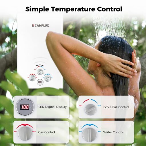 CAMPLUX Propane Water Heater, 2.11GPM Portable Water Heater for Camping, 55,000 BTU Portable Hot Water Heater Outdoor, BW211, White - Image 6