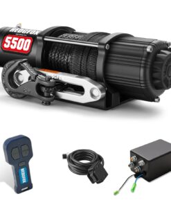 HEDGFOX UTV ATV 5500lb Electric Winch 12V Waterproof with Synthetic Rope Hawse Fairlead Kit for Offroad, Trailer Recovery Winch with Wireless Handheld Remote and Mini Rocker Control