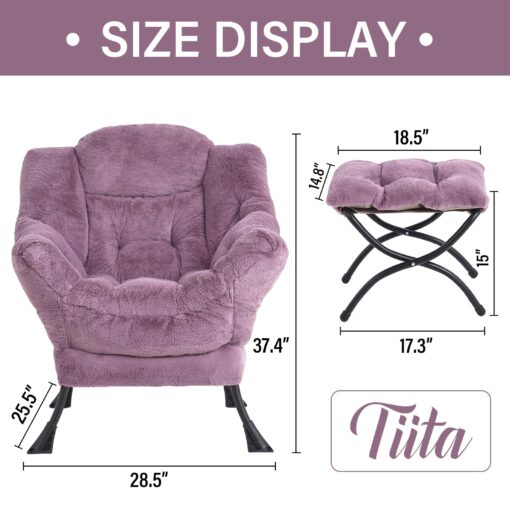 Tiita Lazy Chair with Ottoman, Modern Plush Accent Lounge Chair, Leisure Sofa Armchair with Ottoman, Reading Chair with Footrest for Bedroom, Living Room, Dorm Rooms, Garden and Courtyard - Image 5