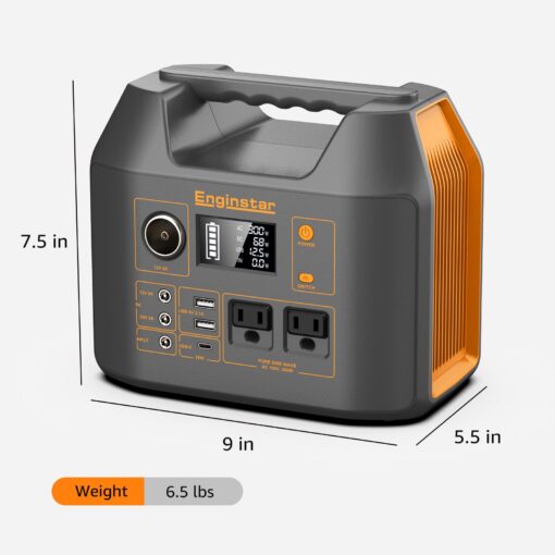 Portable Power Station EnginStar 300W Solar Generator 110V 296Wh Power Bank Two Pure Sine Wave AC Outlet 80000mAh Lithium Battery Pack for Camping Outdoors Trip RV Hunting Vans Emergency Backup - Image 6