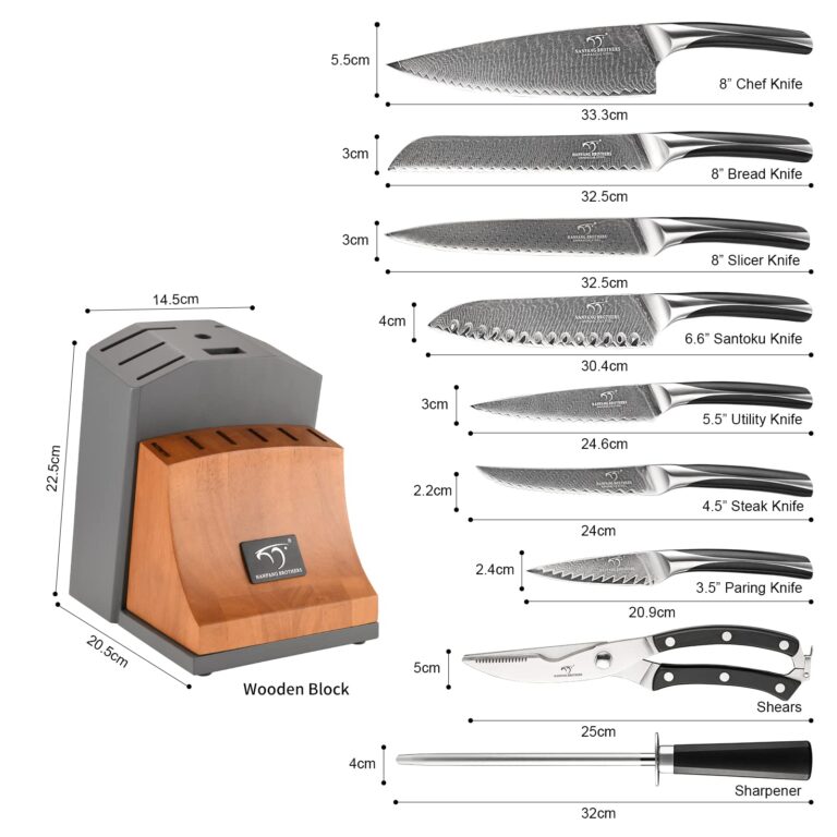 Knife Set, NANFANG BROTHERS 15-Piece Damascus Kitchen Knife Set with Block, ABS Ergonomic Handle for Chef Knife Set, Carving Fork, Disconnect-type Knife Block Set - Image 6