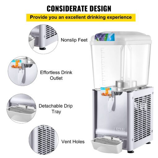 VEVOR 110V Commercial Beverage Dispenser,4.8 Gallon 18L Juice Dispenser Commercial,200W Stainless Steel Food Grade Material Ice Tea Drink Dispenser,Equipped with Thermostat Controller - Image 5