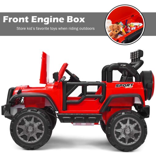 Costzon 2-Seater Ride on Truck, 12V Battery Powered Electric Vehicle Toy w/Remote Control, 3 Speed, LED Lights, MP3, Horn, Music, 2 Doors Open, Spring Suspension, Ride on Car for Kids (Red) - Image 6