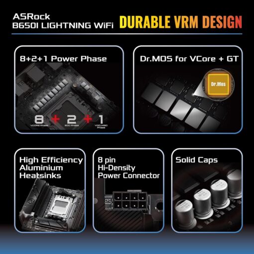 ASRock B650I Lightning WiFi 6E AMD Socket AM5 Ryzen 9000/8000/7000 Series B650 DDR5 7200+ (OC) MHz 128GB SATA3 6.0 Gb/s Mini ITX Motherboard M.2 2.5G LAN - Image 8