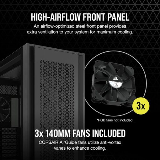 CORSAIR 7000D AIRFLOW Full-Tower ATX PC Case – High-Airflow Front Panel – Spacious Interior – Easy Cable Management – 3x 140mm AirGuide Fans with PWM Repeater Included – Black - Image 10