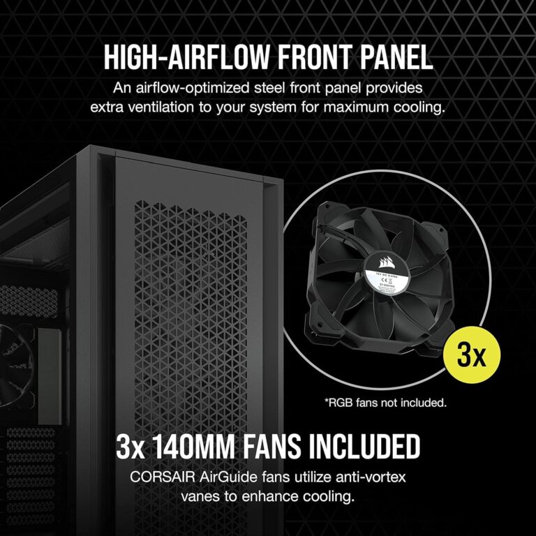 CORSAIR 7000D AIRFLOW Full-Tower ATX PC Case – High-Airflow Front Panel – Spacious Interior – Easy Cable Management – 3x 140mm AirGuide Fans with PWM Repeater Included – Black - Image 10