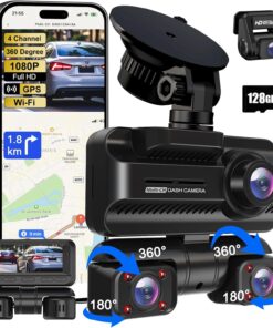 Dash Cam 4 Channel 360° Front Rear Inside DashCam, 4K Full HD Dashcam Car Camera, Built-in Wi-Fi GPS Dashcams, 3.18” IPS Screen, WDR Night Vision, 24H Parking Mode (Z7-4CH)