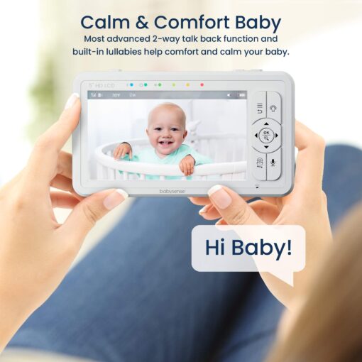 Babysense 5" HD Split-Screen Baby Monitor, Video Baby Monitor with 2 Cameras and Audio, Night Light, 1000ft Range, Two-Way Audio, 4X Zoom, Night Vision, 4000mAh Battery - Image 3