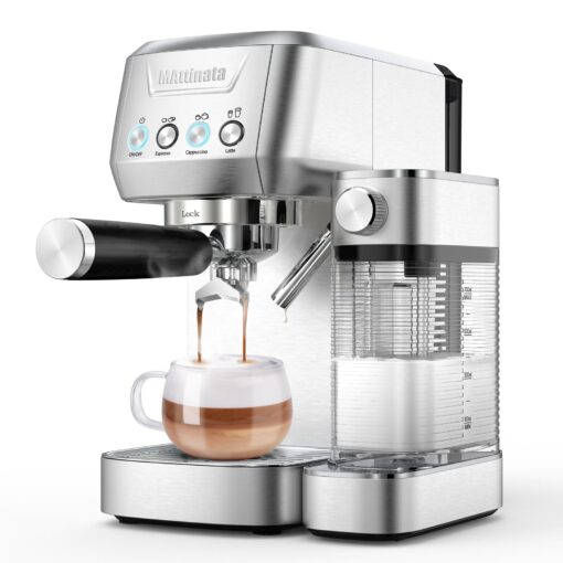 MAttinata Cappuccino Machine 20 Bar, Professional Espresso Machines for Home and Office with Automatic Milk Frothering System, Barista Compact Latte Maker for Coffee Lovers, Stainless Steel-Mattino