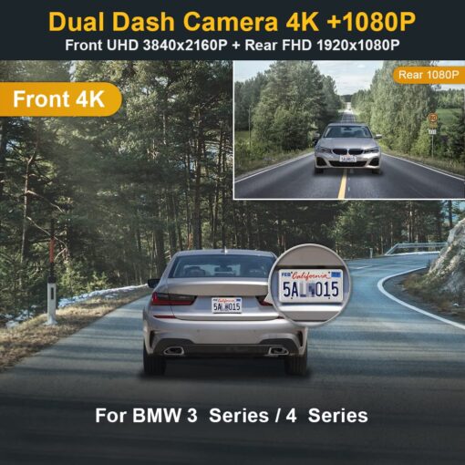 Fitcamx Front 2160P+Rear 1080P Dash Cam Adapts for BMW 3 4 M3 M4 2020-2024 (Model B) 330i 430i Xdrive 330e M340i M440i, OEM Style, Dual Loop Recording, WiFi & APP, G-Sensor,Easy to Set, 128GB Card - Image 5