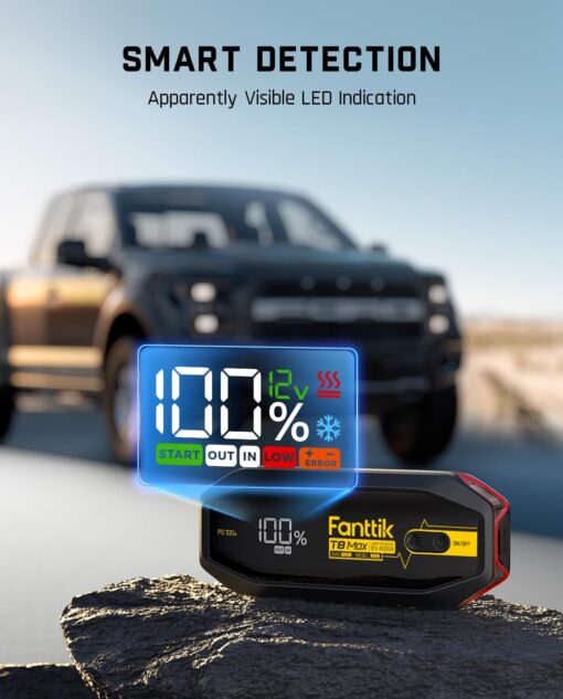 FANTTIK T8 MAX 4000 Amp Jump Starter, 24000mAh Car Battery Pack for Up to 10.0L Gasoline and 8.0L Diesel Engines with LED Display,100W Fast Charging, 12V Extreme Safe Lithium Portable - Image 8