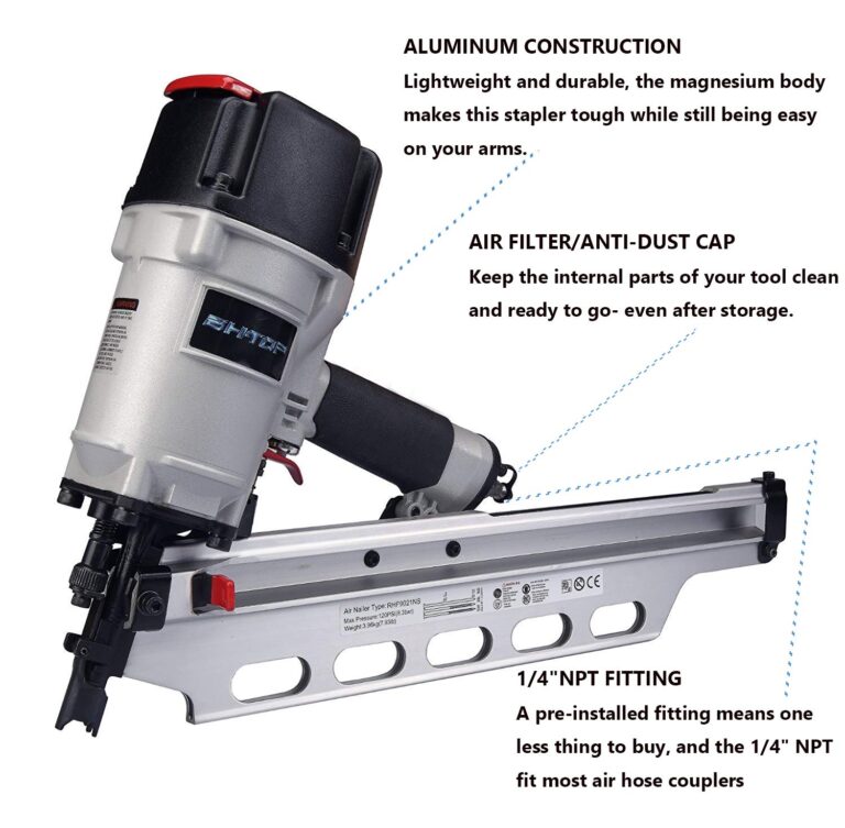 BHTOP 9021NS Framing Nailer 21 Degree 3-1/2" with Depth Adjustment Professional Air Nail Gun - Image 6