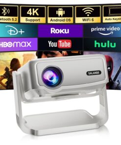 Smart Projector with Built in Apps - Electric Focus, Auto Keystone, Salange Android Projector 4k Wifi Bluetooth, 360° Ajustable Mini Protable Outdoor Movie Projectors, Compatible w iPhone, TV Stick