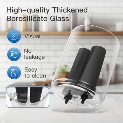 FACHIOO Gravity-Fed Water Filter System, 2.25G Glass Countertop System with 2 Black Purification Filter, Metal Spigot and Stand, NSF/ANSI 42 Certification, Reduces up to 99% of Chlorine - Image 3