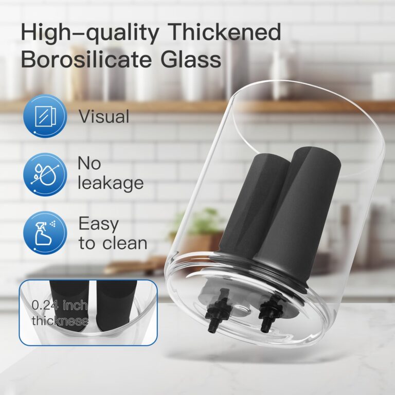 FACHIOO Gravity-Fed Water Filter System, 2.25G Glass Countertop System with 2 Black Purification Filter, Metal Spigot and Stand, NSF/ANSI 42 Certification, Reduces up to 99% of Chlorine - Image 3