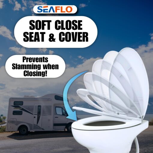 SEAFLO Residential Height Camper/RV Toilet with Elongated Ceramic Bowl, 19” Standard Height, Gravity Flush System, Foot Pedal Operation, Soft Close Seat, 4-Year Warranty - Image 7