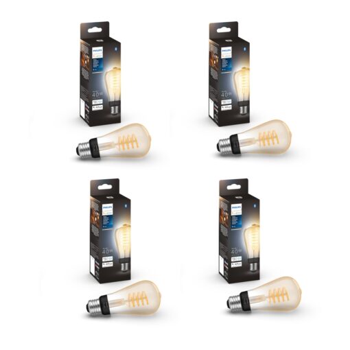 Philips Hue Smart 40W ST19 Filament LED Bulb - White Ambiance Warm-to-Cool White Light - 4 Pack - 550LM - E26 - Indoor - Control with Hue App - Works with Alexa, Google Assistant and Apple Homekit