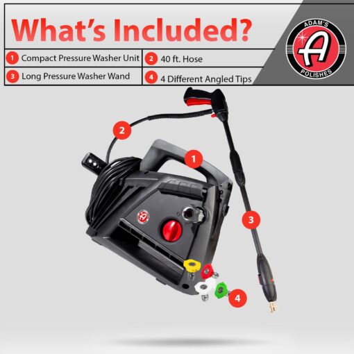 Adam's Polishes Compact Pressure Washer - Powerful, Lightweight, Portable Electric Pressure Washer Sprayer | Max 1500 PSI, 1.2 GPM | for Car Home Auto Patio RV Motorcycle & Garage - Image 7