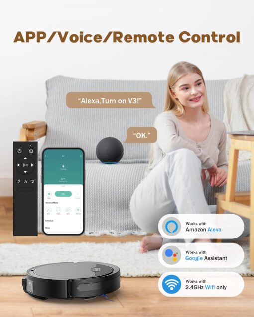 Pureatic V3 3 in 1 Robot Vacuum and Mop with 5000Pa Suction Power, Works with 2.4GWifi/ Alexa/App/, Self-Charging Vacuum Cleaner, Tangle-Free, Ideal for Pet Hair,Carpet and Hard Floor - Image 5