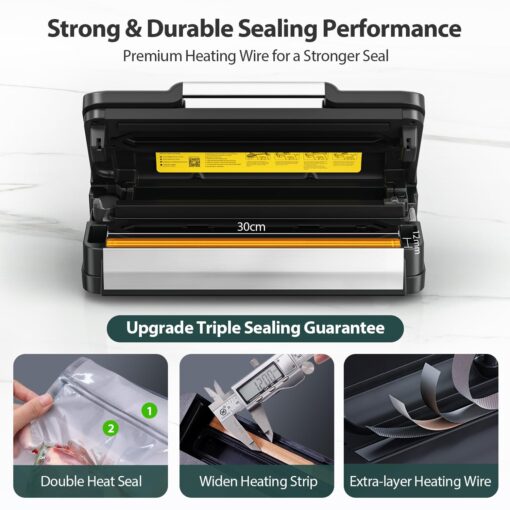 Beelicious Pro 90Kpa Powerful Vacuum Sealer, with 10-in-1 Functions,Double Seal & Double Pump,Built-in Cutter&Hose,Handle-Ease Design, Vacuum Sealer Machine for Food with Bags Storage, Stainless Steel - Image 4
