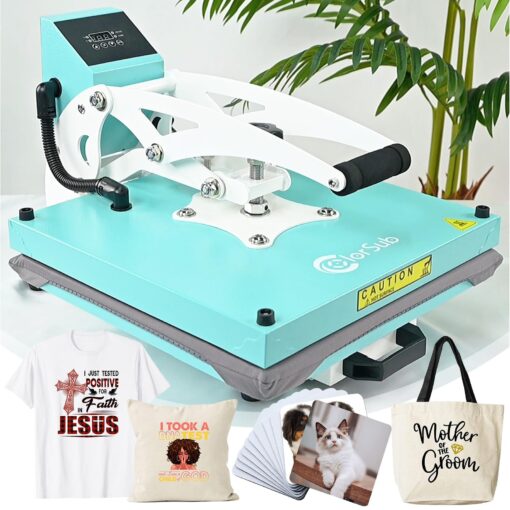 ColorSub 15x15 Heat Press for T-Shirt with Slide Out Drawer, Sublimation Heat Press Machine, Teal - Image 3