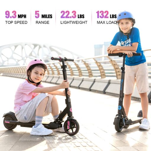 EVERCROSS EV06C Foldable Electric Scooter for Kids Ages 6-12, Up to 9.3 MPH & 5 Miles, LED Display, Colorful LED Lights, Lightweight (Black Pink) - Image 7