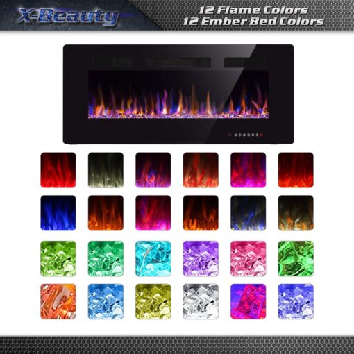 42" Electric Fireplace in-Wall Recessed and Wall Mounted 1500W Fireplace Heater and Linear Fireplace with Timer/Multicolor Flames/Touch Screen/Remote Control (Black) - Image 6