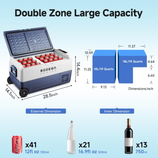 BODEGACOOLER 12 Volt Car Refrigerator,38 Quart Portable Freezer,Car Fridge Dual Zone APP Control,36L -4℉-68℉ Electric Compressor Cooler 12/24V DC and 100-240V AC for RV,Travel,Camping,Road Trip - Image 9