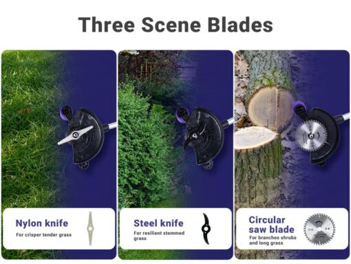 YardEz Electric Weed Wacker, YardEz Battery Operated Weed Eater with Tank Wheel, Edger/Trimmer/Cutter 3 in 1, Nylon/Steel/Saw Blade (One 2.5Ah Battery) - Image 4