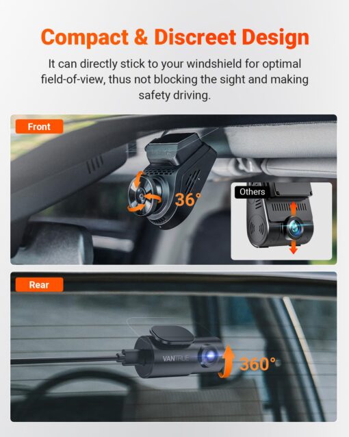 Vantrue S1 Pro 2.7K Dual Dash Cam Front and Rear, 5G WiFi 60FPS Hidden Dash Camera w/HDR Night Vision, STARVIS 2, Optional Remote Live View, GPS, Voice Control, 24/7 Parking Mode, Support 512GB Max - Image 4