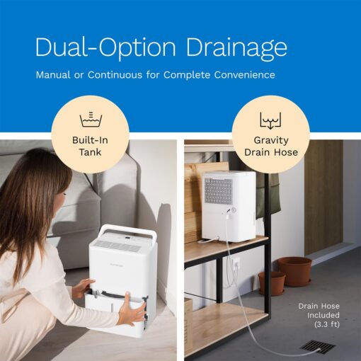 hOmeLabs 1,000 Sq. Ft Portable Dehumidifier - Ideal for Home Bedroom, Bathroom, Office and Small Sized Rooms - Ultra Quiet, Compact with Drain Hose Included - 8 pint - Image 6