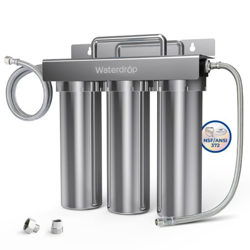 Waterdrop TST-UF 0.01μm Ultra-Filtration Under Sink Water Filter, Stainless Steel Water Filter for Sink, 5X Service Life, 99.99% of Contaminants Larger Than 0.01μm, Direct Connect to Kitchen Faucet