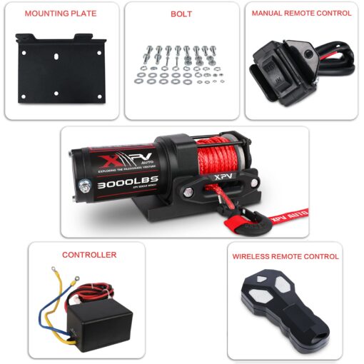 XPV AUTO 3000 lb 12V DC Electric Winch, Off Road Waterproof Winch for UTV ATV Boat with Both Wireless Handheld Remote and Corded Control Recovery Winch Synthetic Rope - Image 3