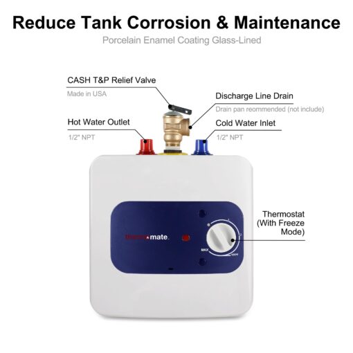 thermomate Mini Tank Water Heater Electric, 1.32 Gallons Small Under Sink Water Heater for Point of Use Instant Hot Water 110V 120V, Wall or Floor Mounted, UL Listed ES150 - Image 4