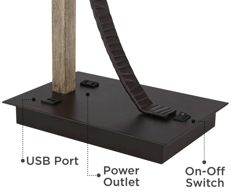 Franklin Iron Works Gentry Industrial Desk Table Lamp 22" High with USB and AC Power Outlet in Base Oil Rubbed Bronze Faux Wood Metal Cage Oatmeal Drum Shade for Bedroom Living Room House Desk - Image 6