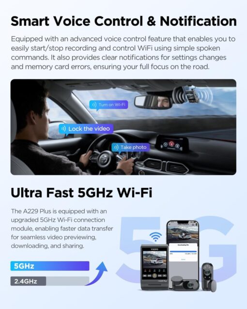 VIOFO A229 Plus 3 Channel Dash Cam, Dual STARVIS 2 Sensors, 3-Channel HDR, 1440P+1440P+1080P Front Inside and Rear Car Camera, 5GHz Wi-Fi, Voice Control, Ultra-Precise GPS, 24 Hours Parking Mode - Image 5
