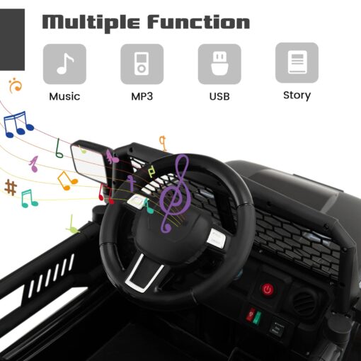 OLAKIDS Kids Ride On Truck, 12V Electric Vehicle Jeep Car with Remote Control, Toddlers Battery Powered Toy with 2 Speeds, Spring Suspension, Double Open Doors, LED Lights, Music, TF, USB, Mp3 (Black) - Image 7