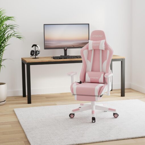 GTRACING Gaming Chair with Footrest Speakers Video Game Chair Bluetooth Music Heavy Duty Ergonomic Computer Office Desk Chair (Pink) - Image 3