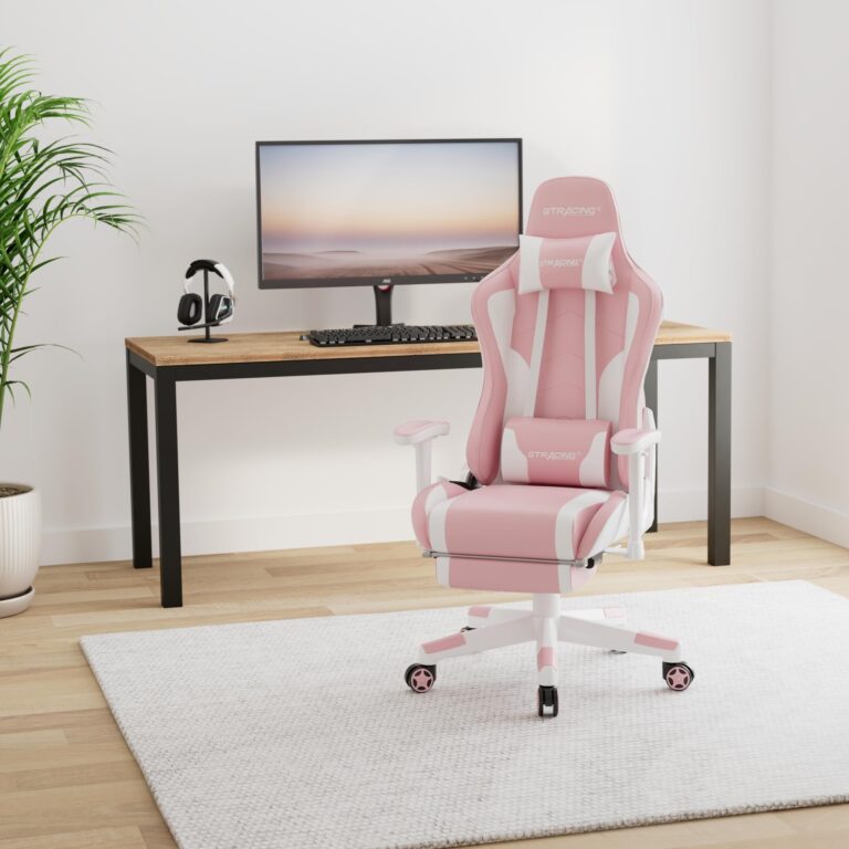 GTRACING Gaming Chair with Footrest Speakers Video Game Chair Bluetooth Music Heavy Duty Ergonomic Computer Office Desk Chair (Pink) - Image 3