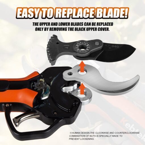 Cordless Electric Pruning Shears 40MM, Kebtek Professional Pruning Shears Battery Powered 18V Brushless Motor 2Pack 2AH Rechargeable Battery-LCD Display Screen (KT940) - Image 8