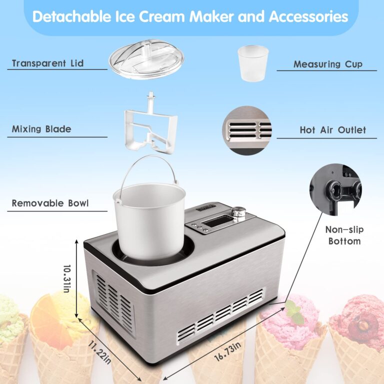KUMIO 2.2-Quart Ice Cream Maker with Compressor, 2 in 1 Ice Cream Yogurt Machine, No Pre-Freezing, Stainless Steel Ice Cream Maker Machine with LCD Display, No Pre-Freezing - Image 6