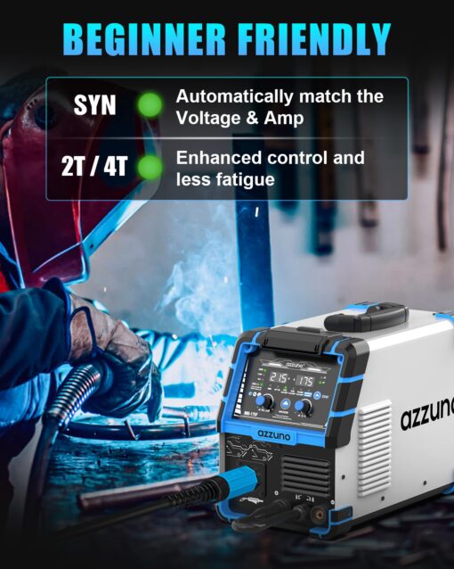AZZUNO Single PULSE Aluminum MIG Welder Machine 175Amp, 110V 220V 5-in-1 Multiprocess Welding Machine with PULSE Aluminum MIG/Flux MIG/Gas MIG/Stick/Lift TIG Welding, Wire Feed Welder - Image 5