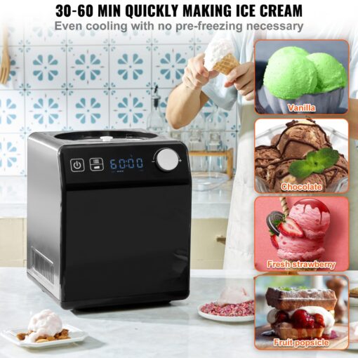 VEVOR Upright Automatic Ice Cream Maker with Built-in Compressor, 2 Quart No Pre-freezing Fruit Yogurt Machine, Stainless Steel Electric Sorbet Maker, 4 Modes Gelato Maker with Digital Display & Timer - Image 7