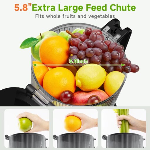 Cold Press Juicer, 5.8" Extra Large Feed Chute Fit Whole Fruits & Vegetables, 350W Slow Masticating Juicer Machines, Easy to Clean, High Juice Yield - Image 8