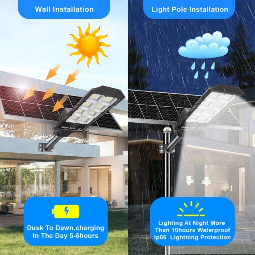 Solar Street Lights Outdoor, 6600W Solar Flood Parking Lot Lights With Remote Security Motion Sensor Led Fixture Dusk to Dawn IP66 Waterproof For Stadium,Pathway,Yard,Driveway,Roadway,Basketball Court - Image 6