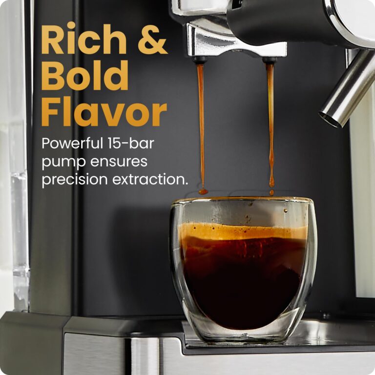 Chefman CaféMaster Pro Espresso Machine, Brew Single or Double Shots, Coffee Maker with Built-In Milk Frother for Cappuccino & Latte, XL 1.8 Liter Removable Water Reservoir - Stainless Steel - Image 7