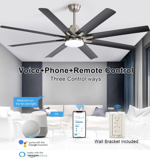 Sofucor 66 Inch Smart Ceiling Fan with Lights and Remote, APP Control, Compatible with Alexa/Google, Indoor Outdoor Low Profile Black Ceiling Fan with 3 Downrod for Living Room Farmhouse Patio - Image 7