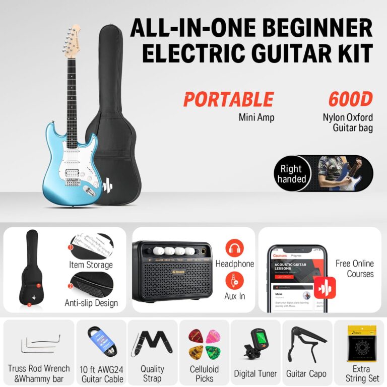 Donner DST-100T 39 Inch Electric Guitar Beginner Kit Solid Body Full Size Lake Blue HSS Pick Up for Starter, with Amplifier, Bag, Digital Tuner, Capo, Strap, String,Cable, Picks - Image 6