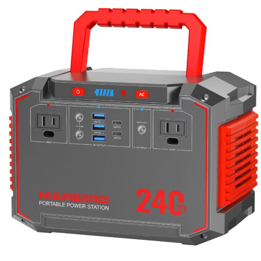 MARBERO Portable Power Station 240Wh 350W Peak Camping Portable Power Bank with AC Outlet 110V(3*USB A, 2*USB C, 2*AC,2*DC) Solar Generator for Outdoor Travel Home Emergency Hurricane
